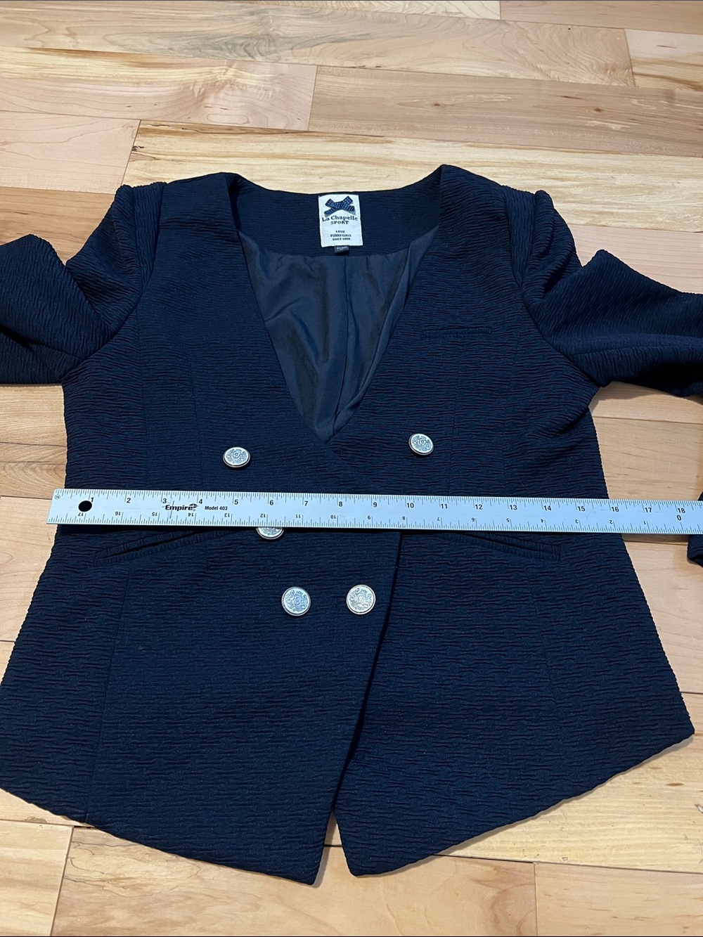 Double-Breasted Navy Textured Blazer with Silver Buttons - Picture 3 of 14